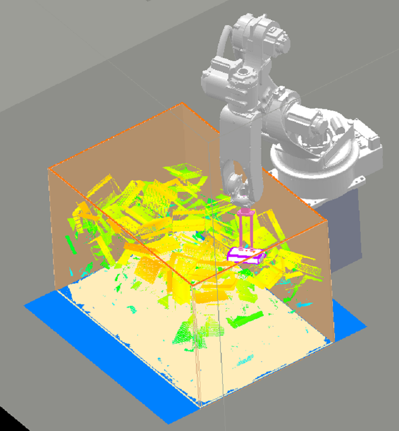 Simulation robotergestützte Entnahme aus Container von Werkstücken in Wirrlage